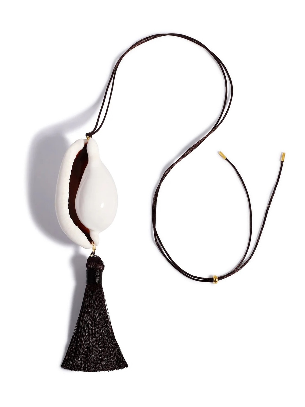 Sienna White Shell and Black Tassel Pendant Necklace NWOT